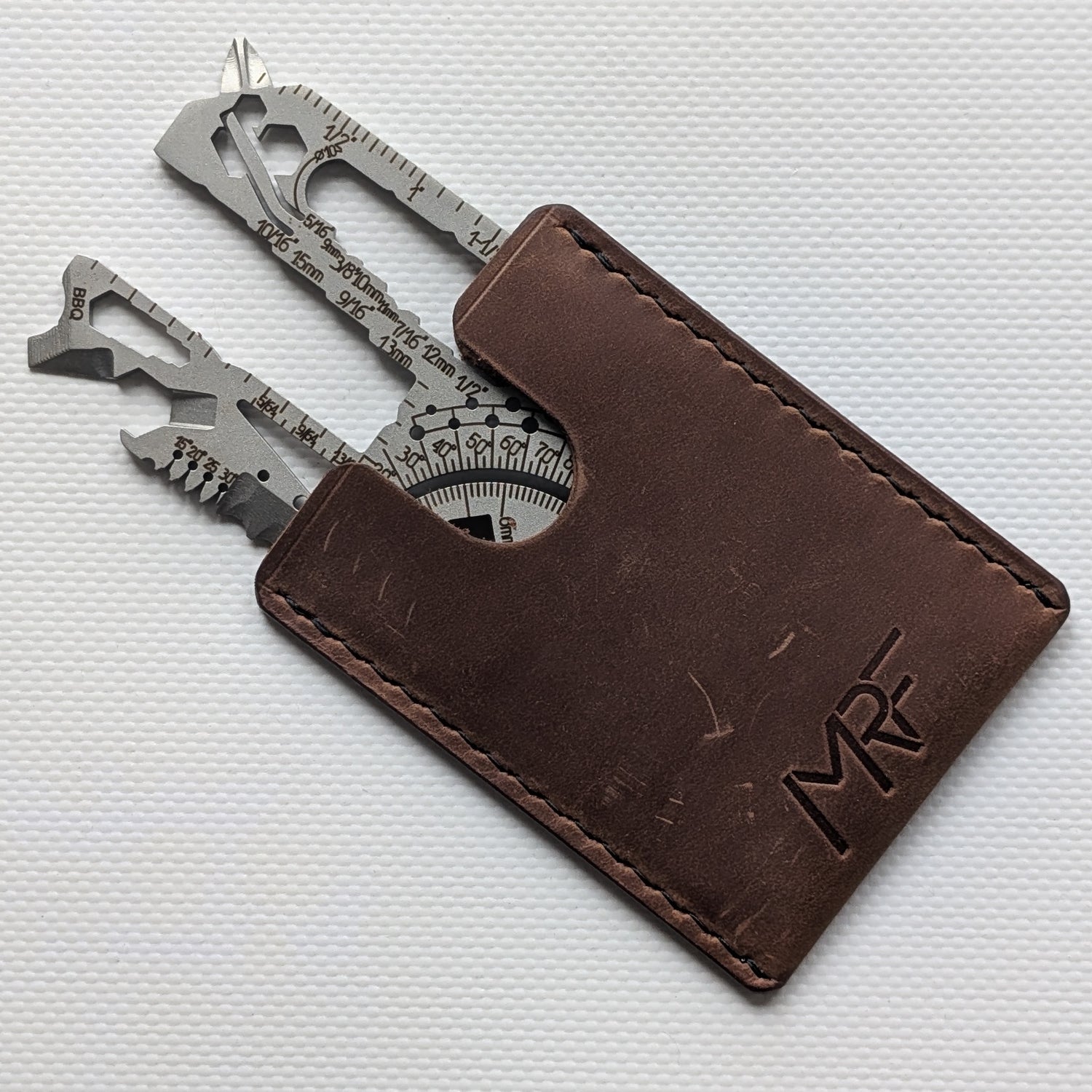 MRF leather sleeve brown Crazy Horse leather — EDC card protector — Designed in Ukraine