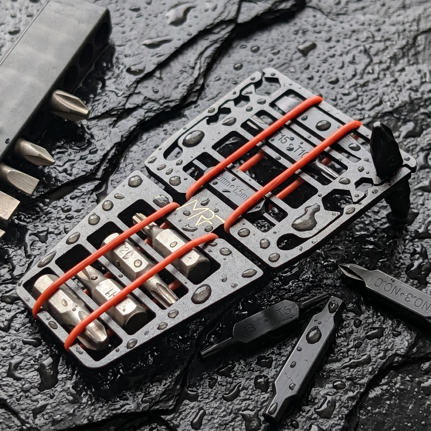 Bit Store Card — 16-bit credit card holder with 3 built-in drivers — titanium and steel — Designed in Ukraine