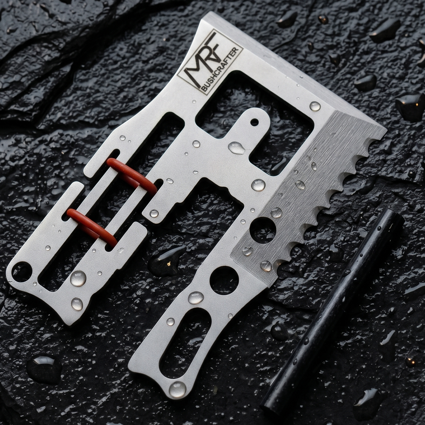 Bushcrafter — survival credit card tool with ferro rod and mini axe — 440C steel — Designed in Ukraine