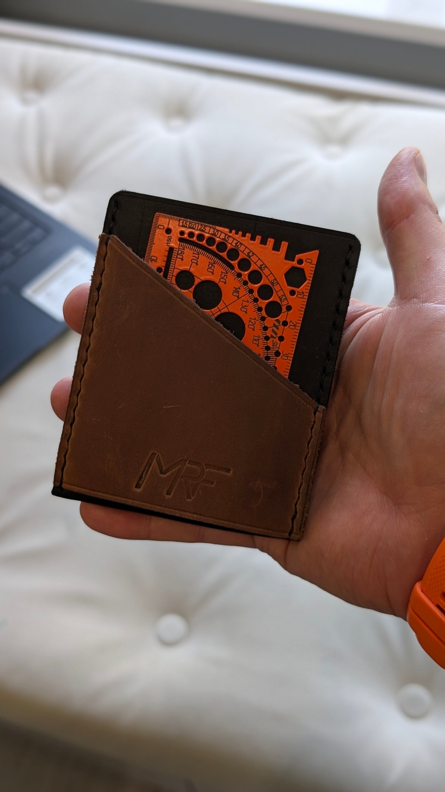 MRF Wallet leather texture and edge stitching close-up — Designed in Ukraine
