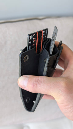 MRF Wallet opened showing card and tool compartments — leather EDC — Designed in Ukraine