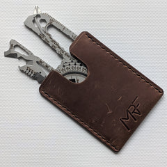 MRF leather sleeve brown Crazy Horse leather — EDC card protector — Designed in Ukraine