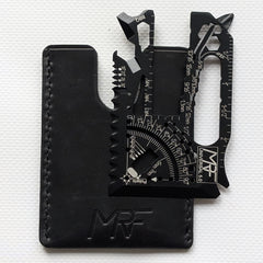 MRF leather sleeve in black full-grain leather — credit card multitool case — Designed in Ukraine